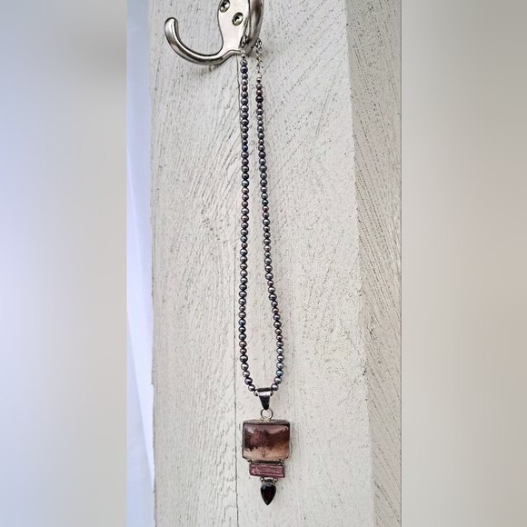 Vintage Genuine Pearl Necklace With 925 Sterling Silver Gemstone Pendant - Picture 3 of 6